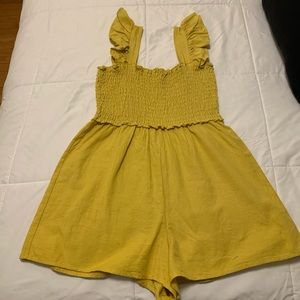 ASOS Design Shirred Romper with Frill Sleeve